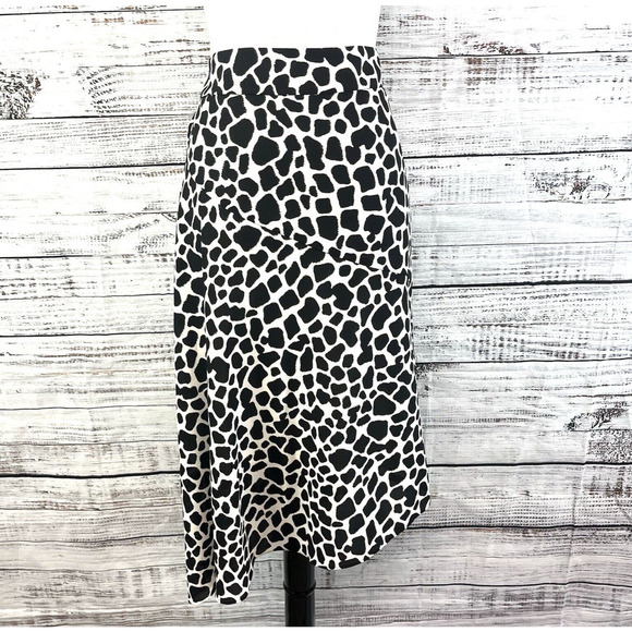 INC International Concepts Skirt sz 12 Black Ivory Giraffe High Low A Line Midi - Picture 1 of 12